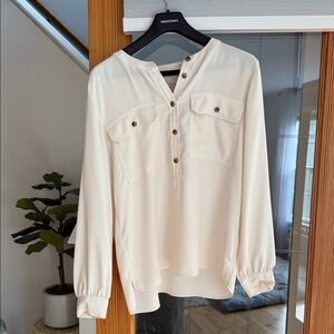 LOFT Cream Button-Front Blouse size medium